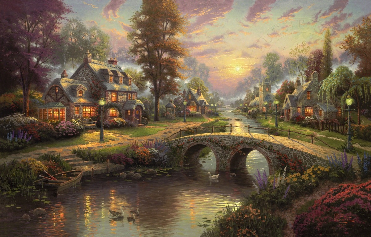 thomas-kinkade-sunset-on-lamplight-lane