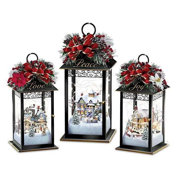 Thomas Kinkade Illuminated Sculpted Holiday Lantern Set